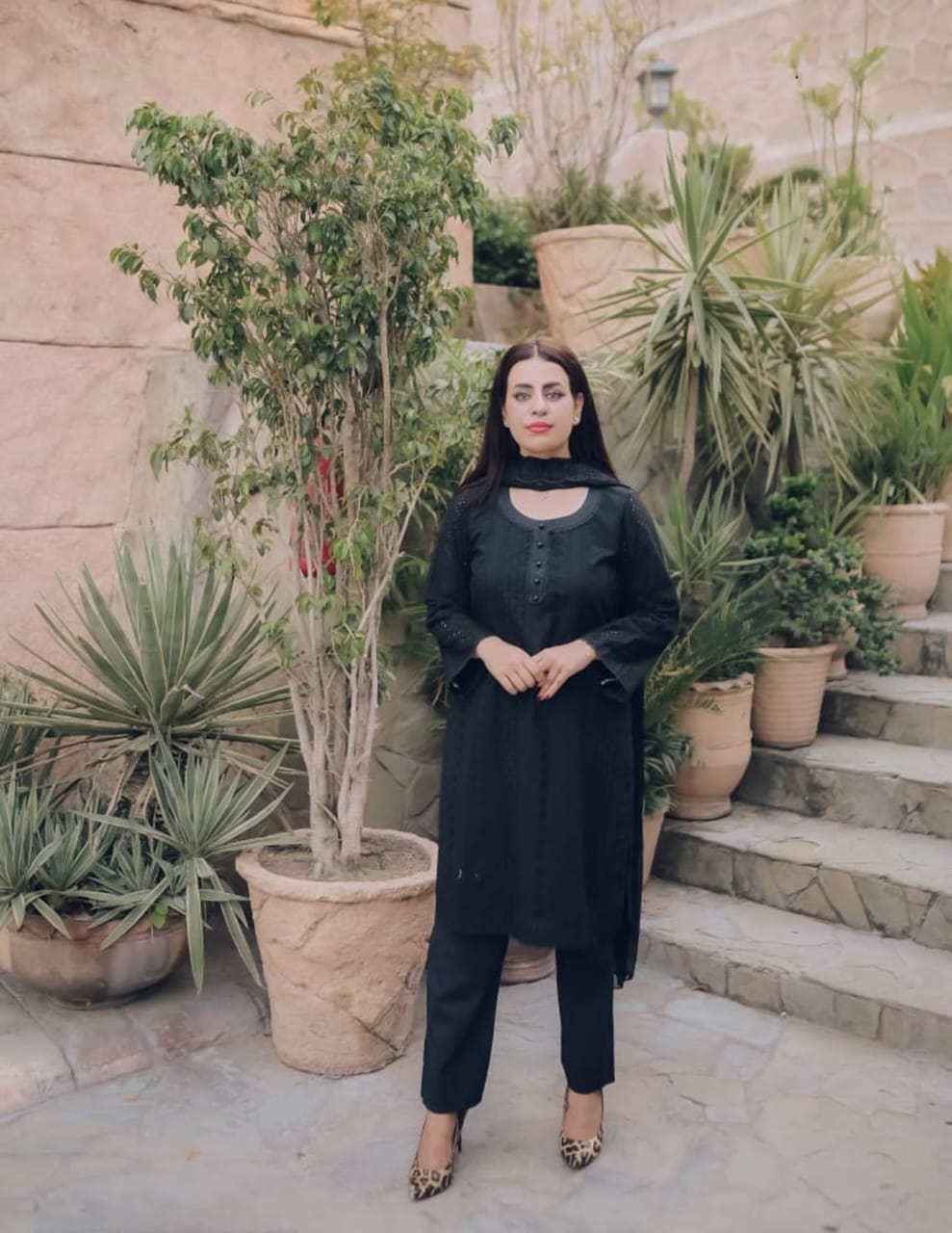 Black Chikankari Three Piece Suit | Classic Attire - Image 2