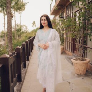 Ice Blue Chikankari Three Piece Suit | Classic Attire